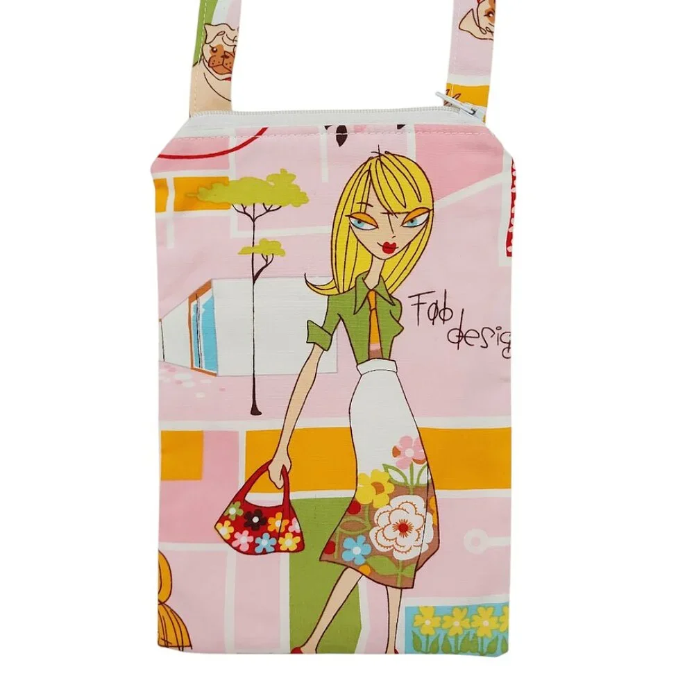 Crossbody Bag Small Messenger Bag Fabric Modern Print Lined With Zipper Handmade